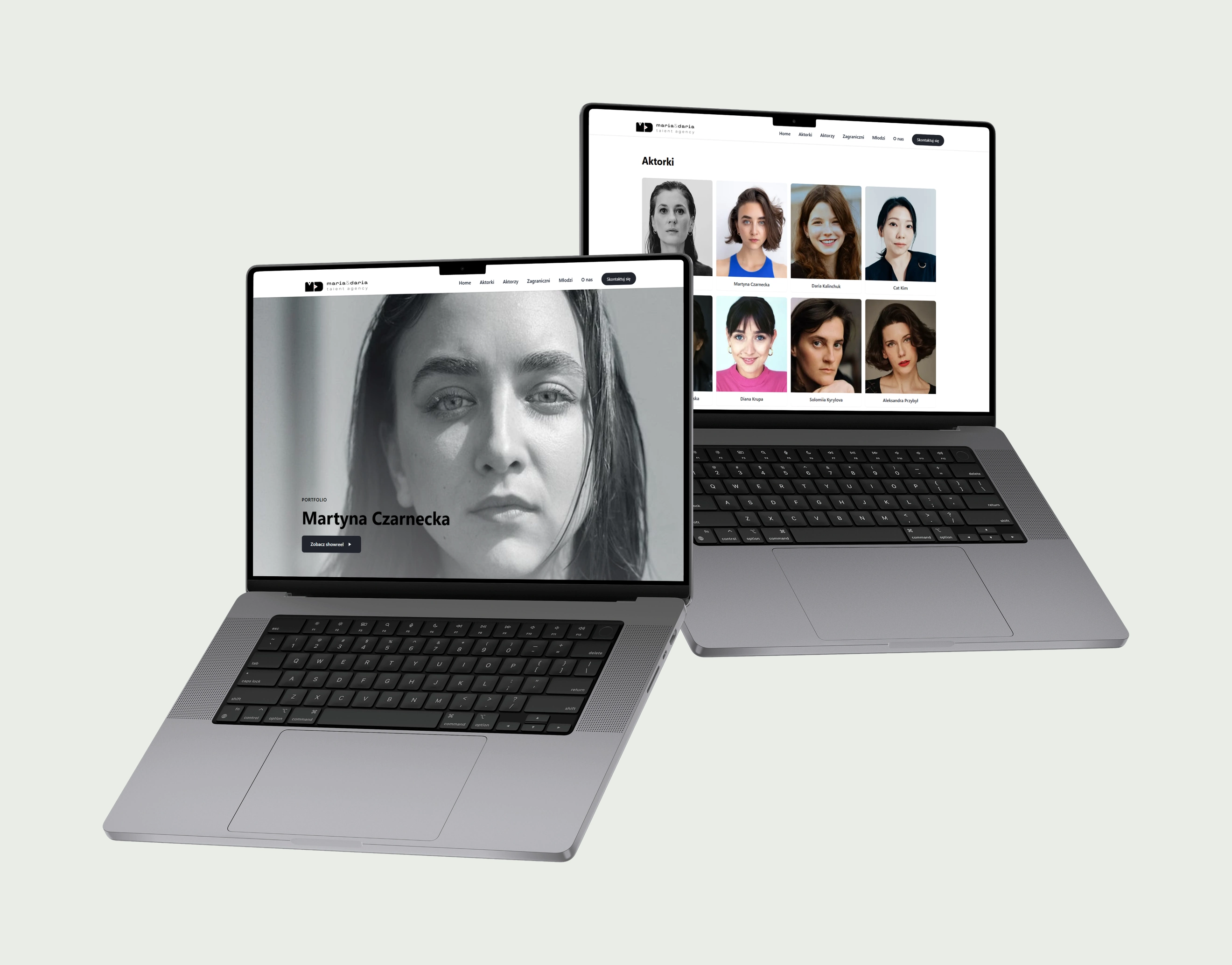 Maria & Daria actor profile and actresses roster on two laptops